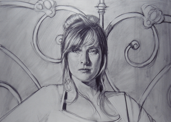 Chantal on Bed, fine art sketch