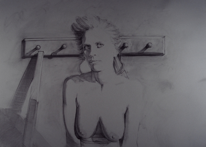 Kristie With Coat Rack, fine art sketch