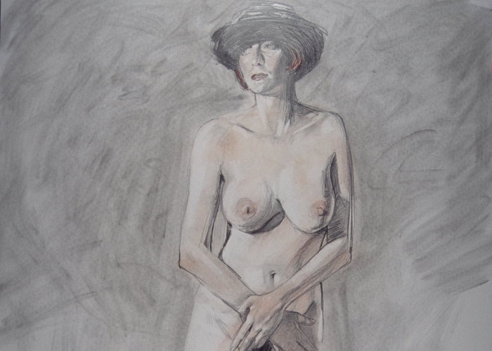 Cowgirl Standing Colored, fine art sketch